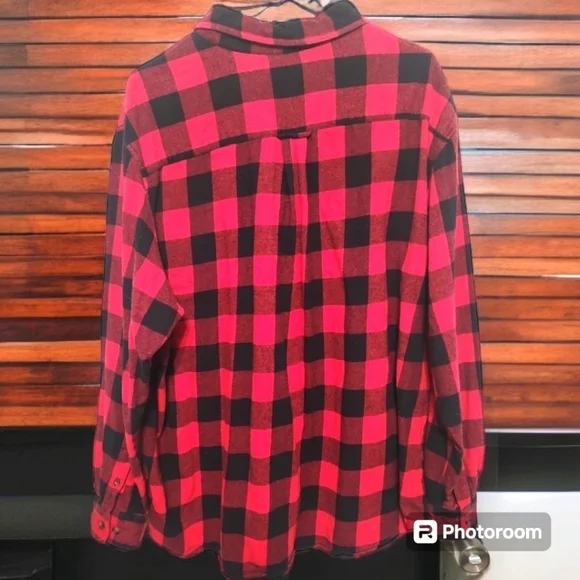 Unisex Red/Black Checkered Button-Down Shirt Size XL - Picture 6 of 6
